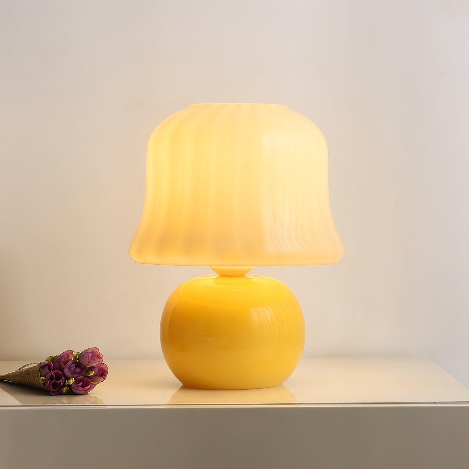 Table Lamp Enamel Glass 11.4 in Beige Indoor Decorative Bedroom Living Room Accent Light | Thomler