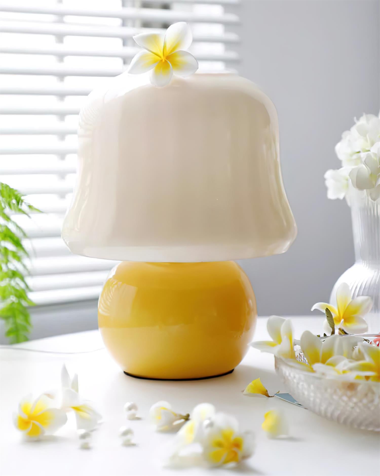 Table Lamp Enamel Glass 11.4 in Beige Indoor Decorative Bedroom Living Room Accent Light | Thomler