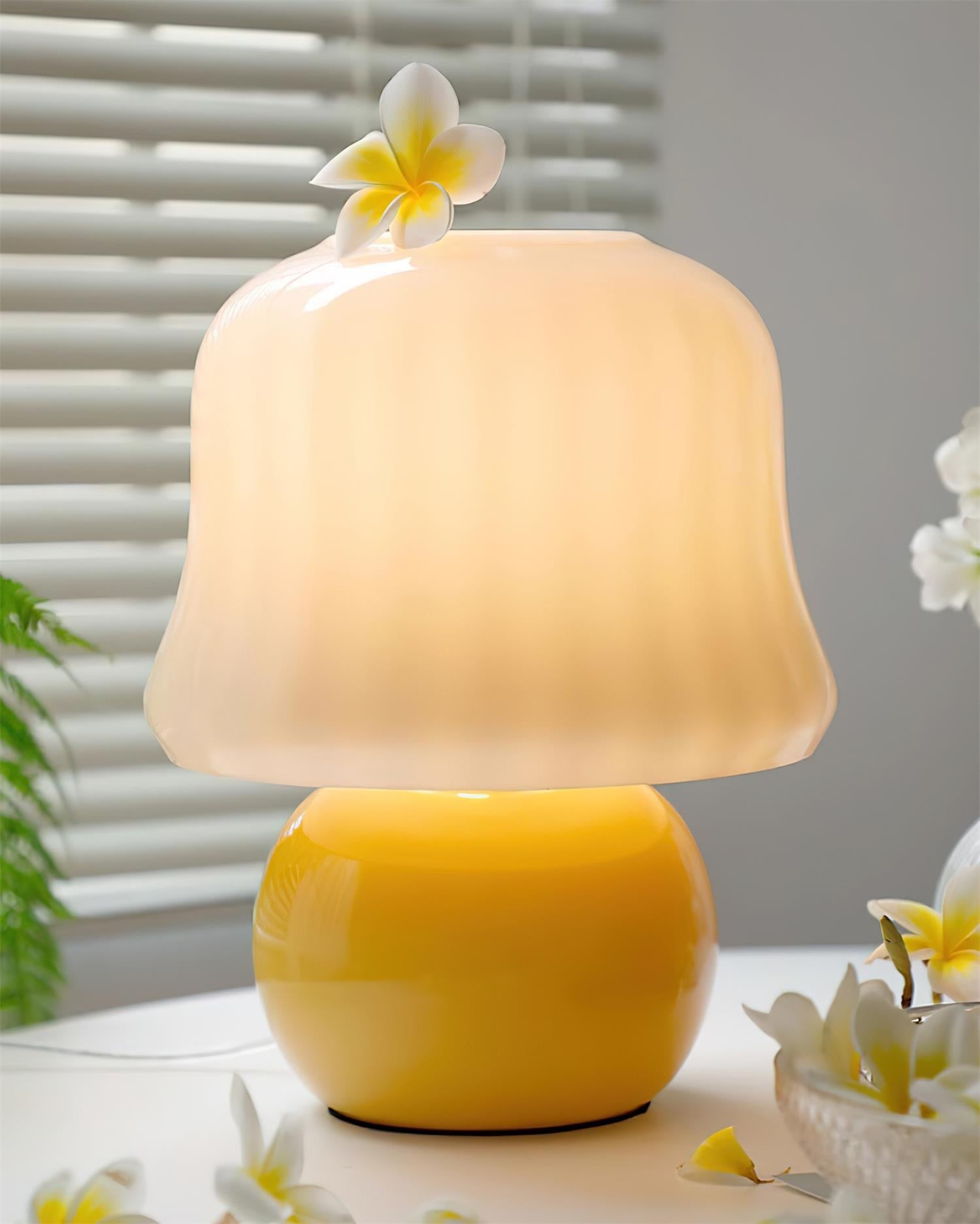 Table Lamp Enamel Glass 11.4 in Beige Indoor Decorative Bedroom Living Room Accent Light | Thomler