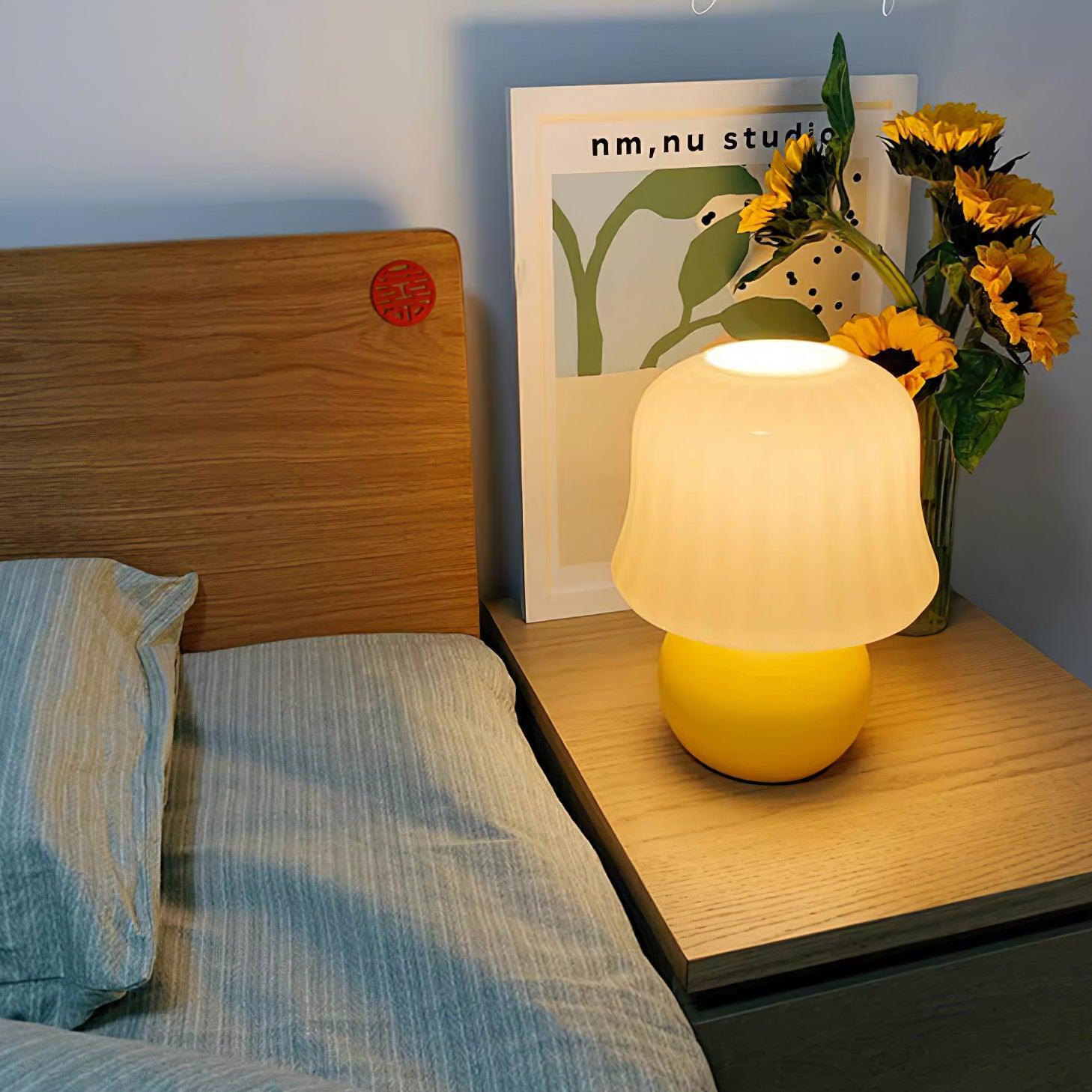 Table Lamp Enamel Glass 11.4 in Beige Indoor Decorative Bedroom Living Room Accent Light | Thomler