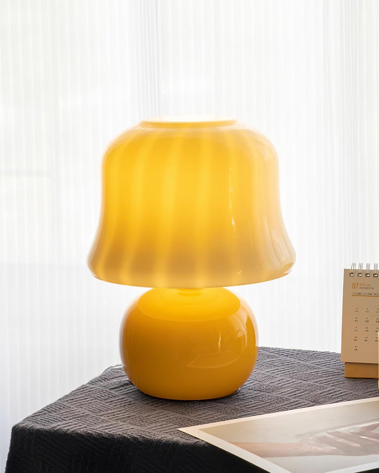 Table Lamp Enamel Glass 11.4 in Beige Indoor Decorative Bedroom Living Room Accent Light | Thomler
