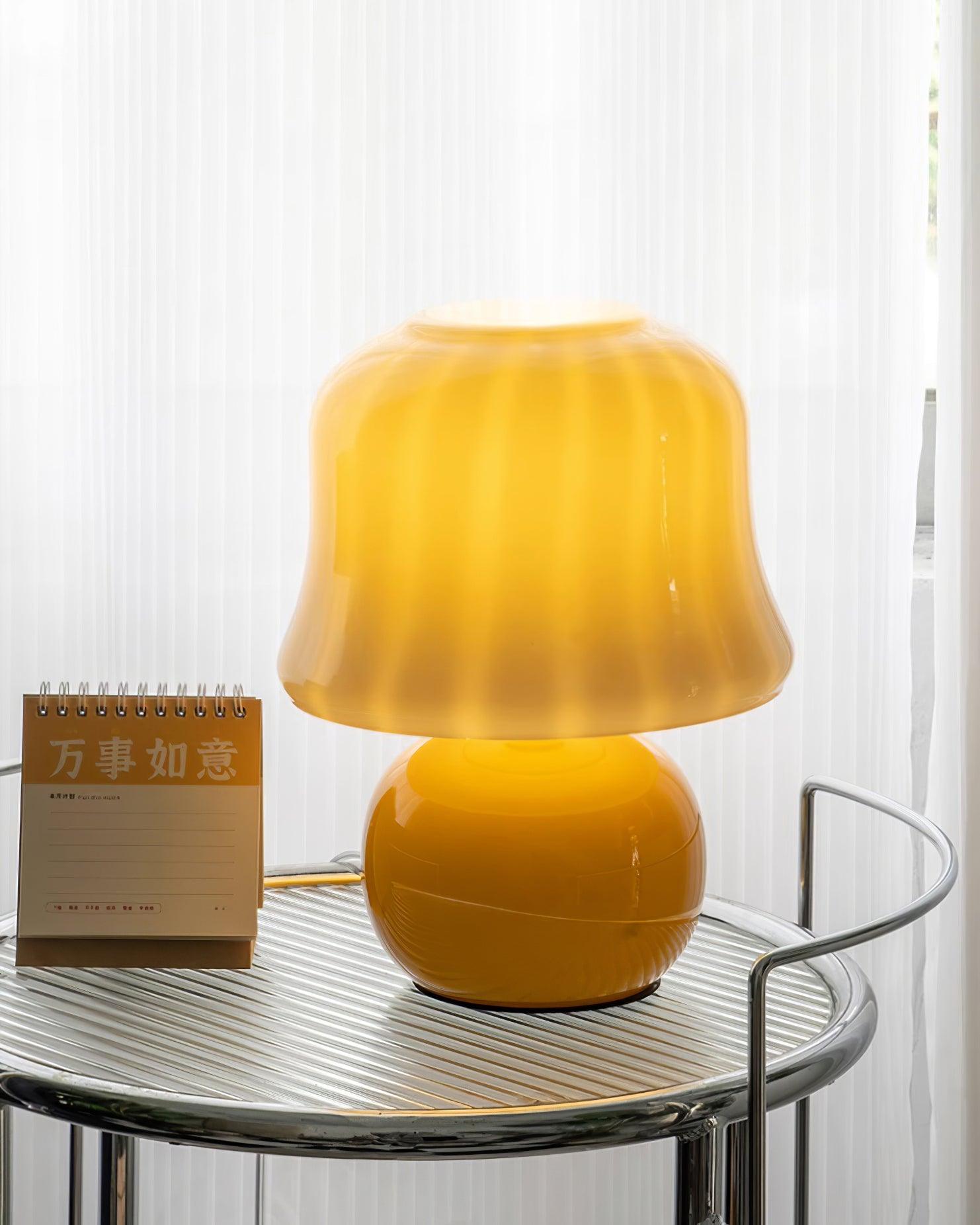 Table Lamp Enamel Glass 11.4 in Beige Indoor Decorative Bedroom Living Room Accent Light | Thomler