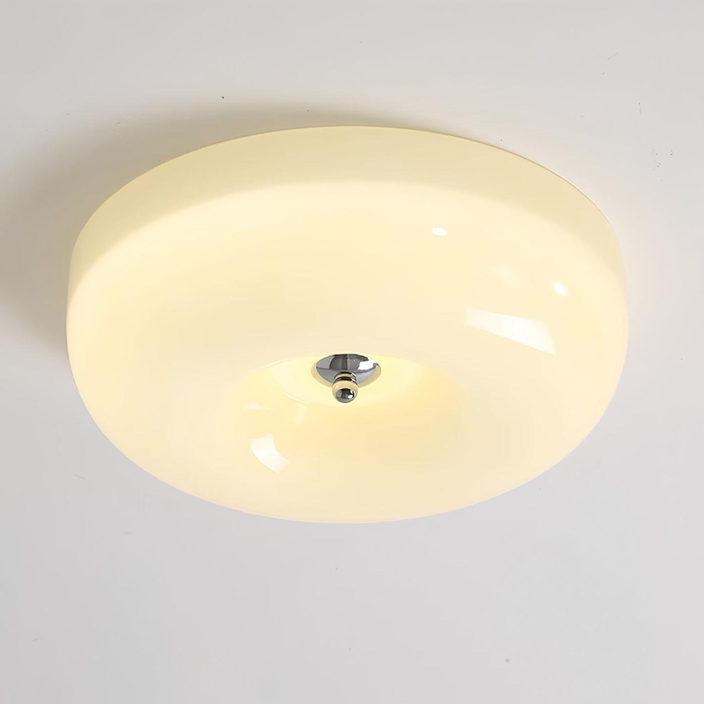 Ceiling Light Glass 15.7 in Cream Indoor Ambient Lighting Round Flush Mount Lamp | Thomler