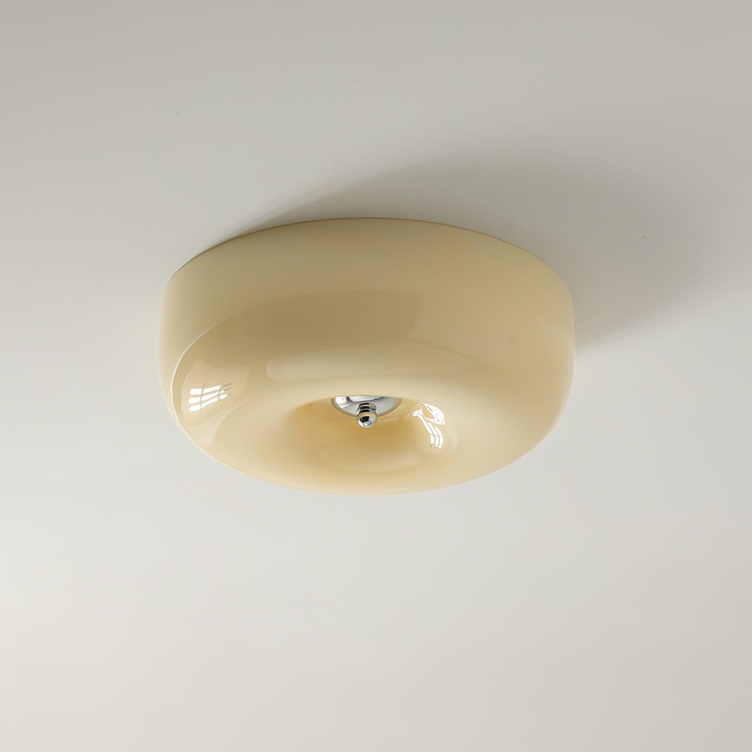 Ceiling Light Glass 15.7 in Cream Indoor Ambient Lighting Round Flush Mount Lamp | Thomler
