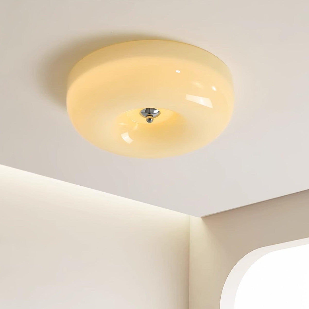 Swirled Glass Flush Mount Ceiling Light with Integrated LED – Chrome Finish – Dimmable Warm White – Modern Ceiling Lamp for Bedroom Living | Thomler