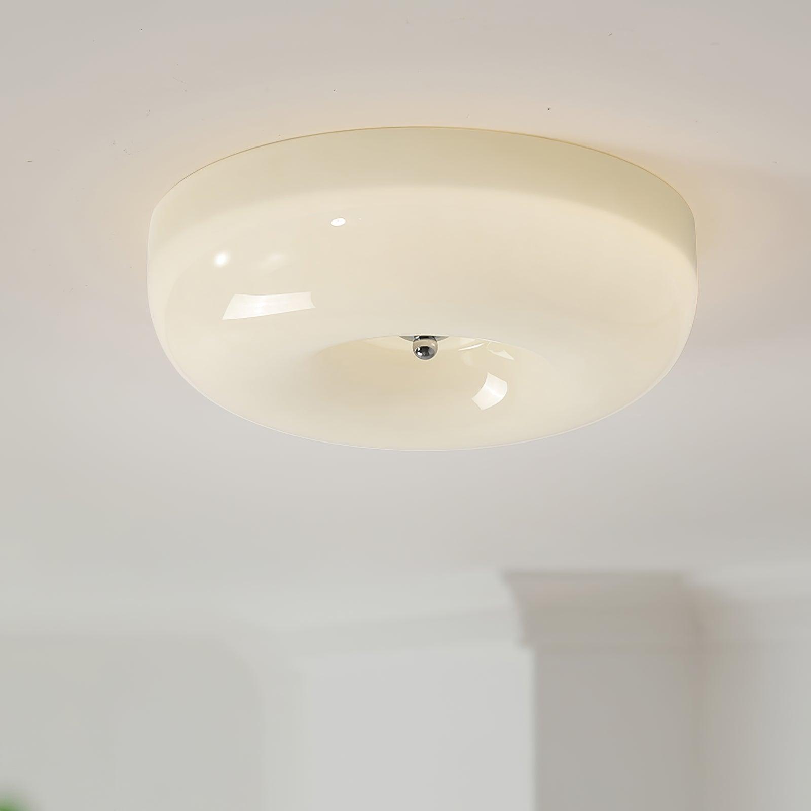 Ceiling Light Glass 15.7 in Cream Indoor Ambient Lighting Round Flush Mount Lamp | Thomler
