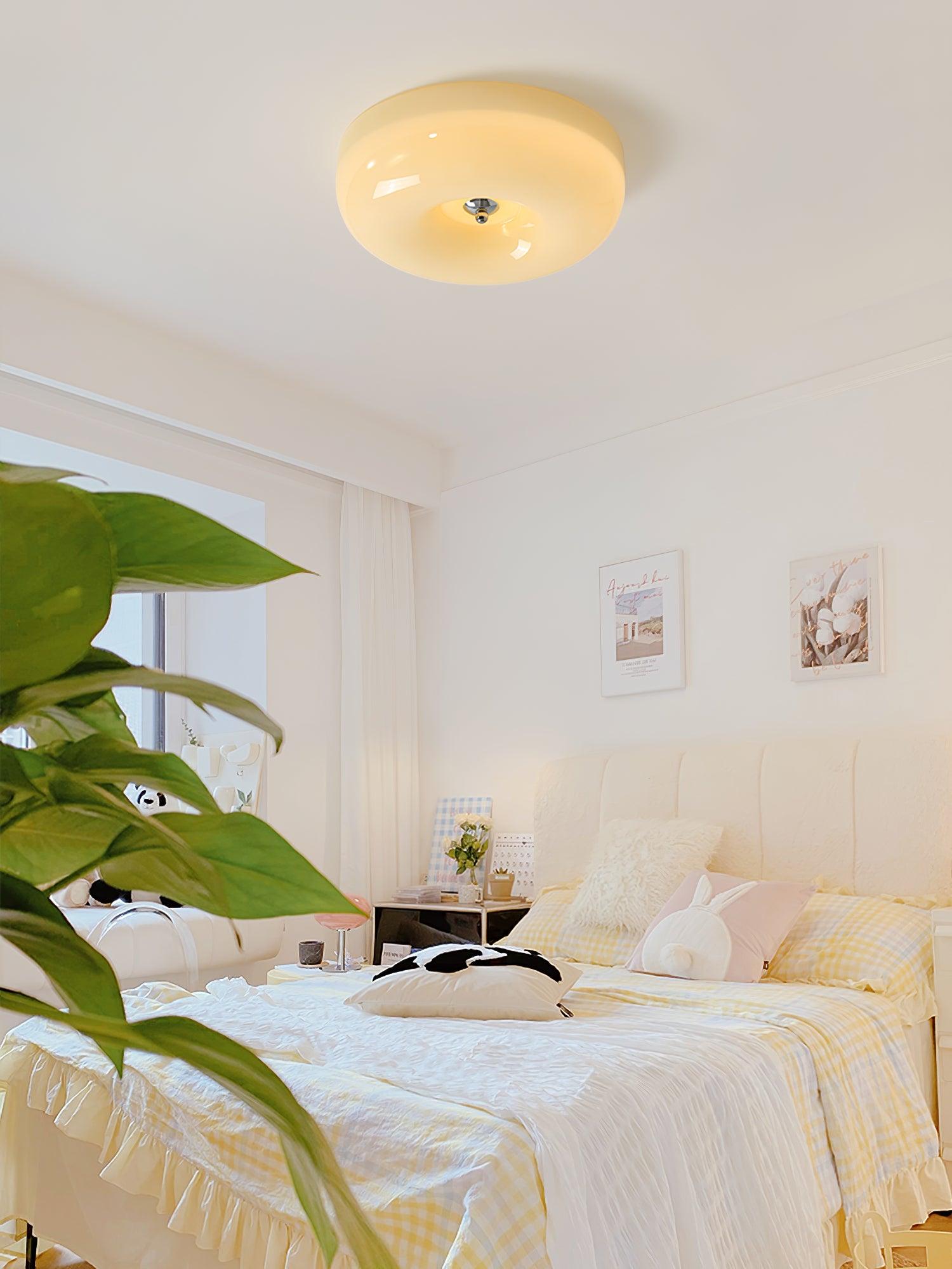Ceiling Light Glass 15.7 in Cream Indoor Ambient Lighting Round Flush Mount Lamp | Thomler