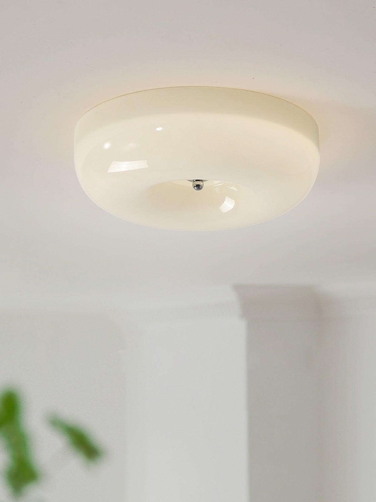 Ceiling Light Glass 15.7 in Cream Indoor Ambient Lighting Round Flush Mount Lamp | Thomler