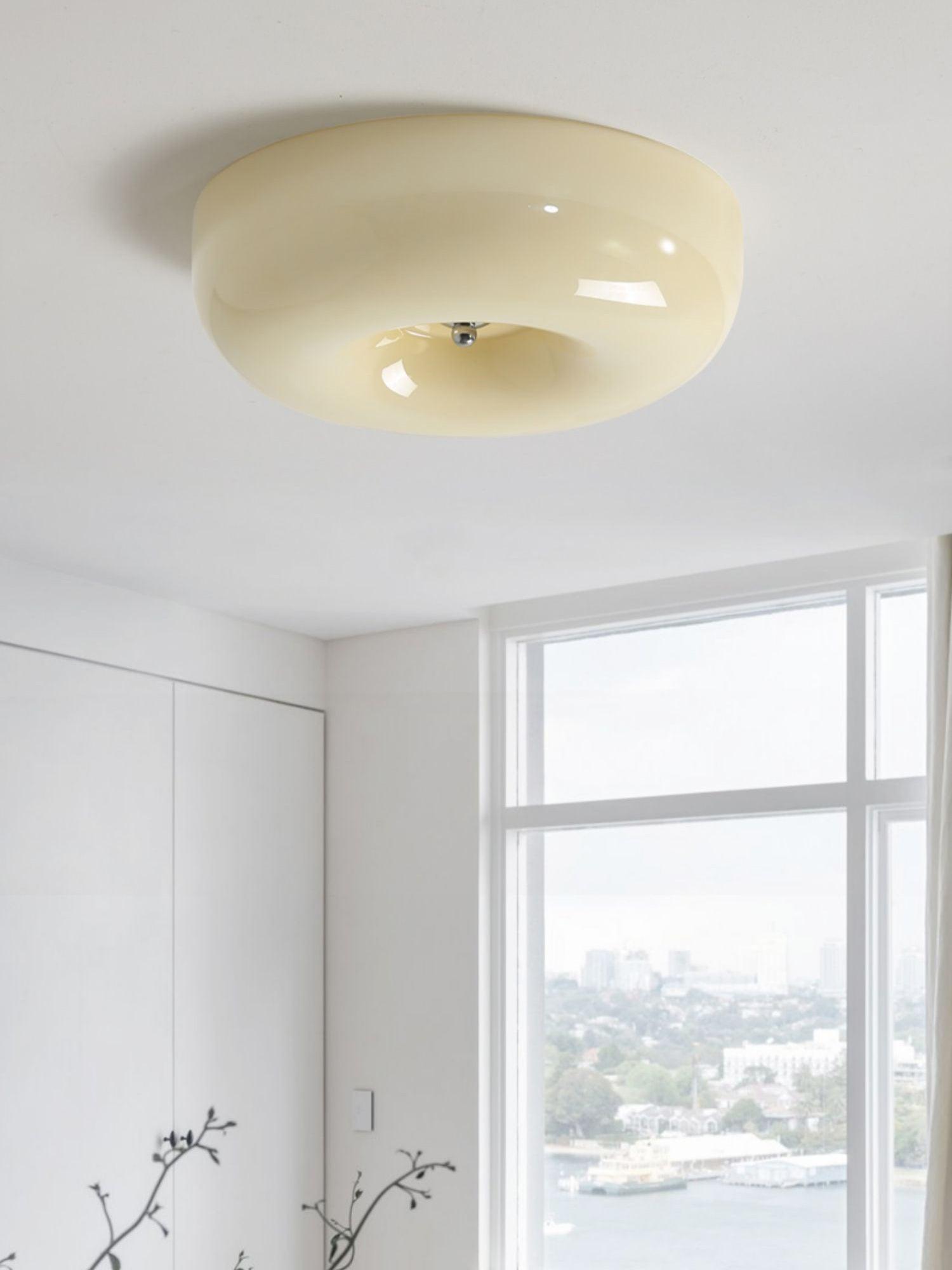 Ceiling Light Glass 15.7 in Cream Indoor Ambient Lighting Round Flush Mount Lamp | Thomler