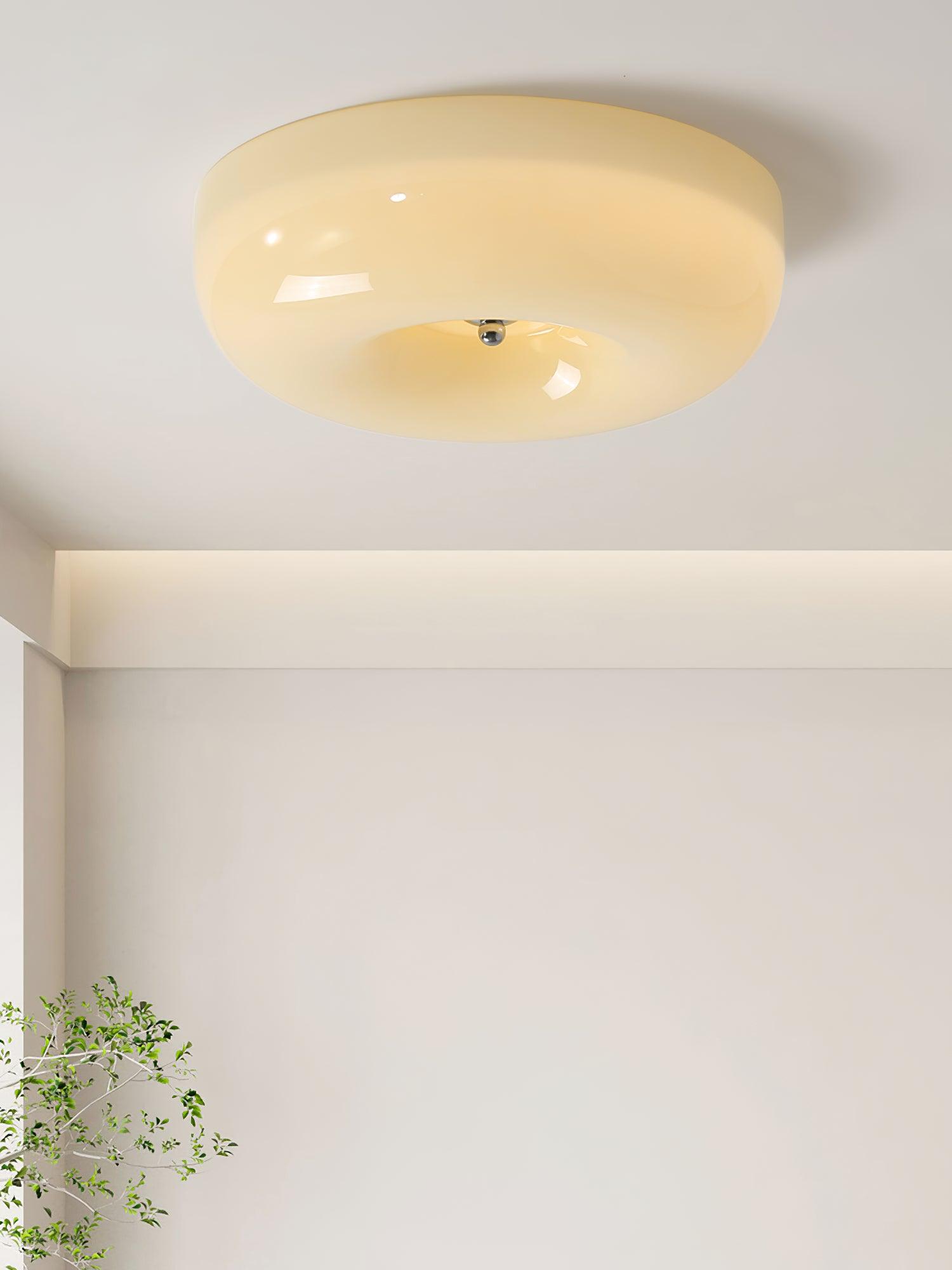 Ceiling Light Glass 15.7 in Cream Indoor Ambient Lighting Round Flush Mount Lamp | Thomler