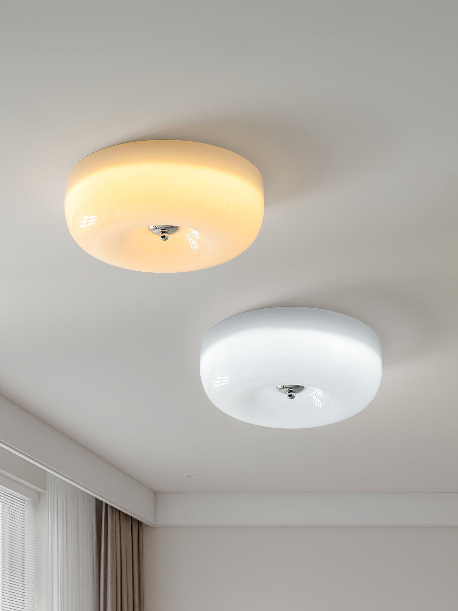 Ceiling Light Glass 15.7 in Cream Indoor Ambient Lighting Round Flush Mount Lamp | Thomler