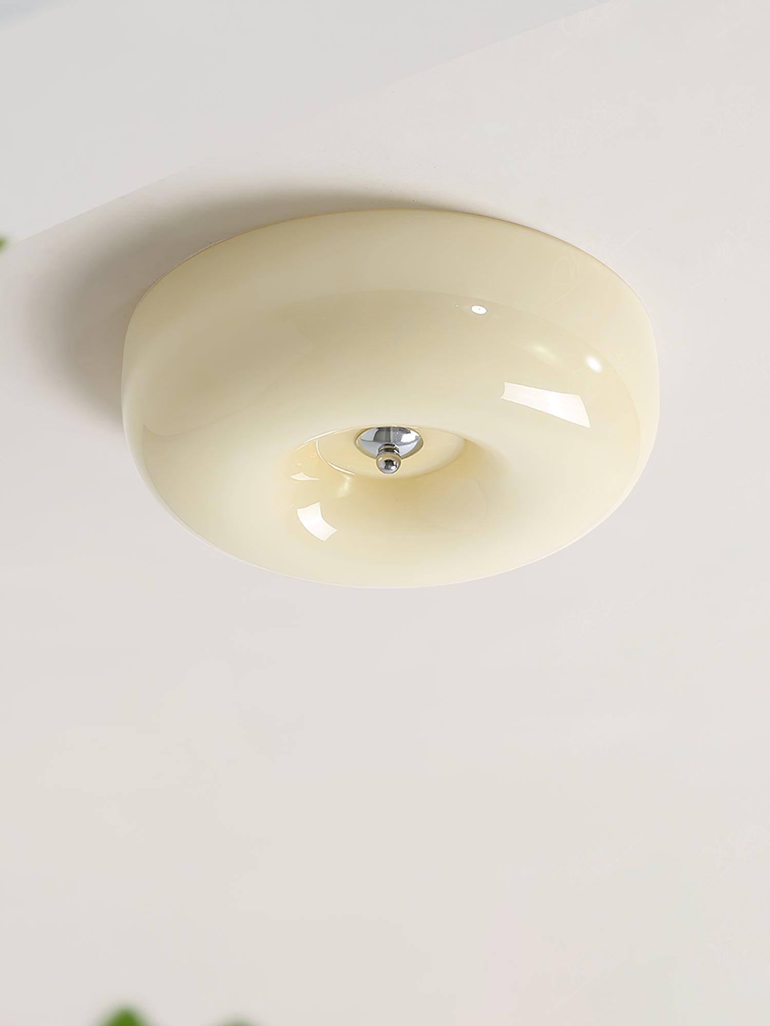 Ceiling Light Glass 15.7 in Cream Indoor Ambient Lighting Round Flush Mount Lamp | Thomler