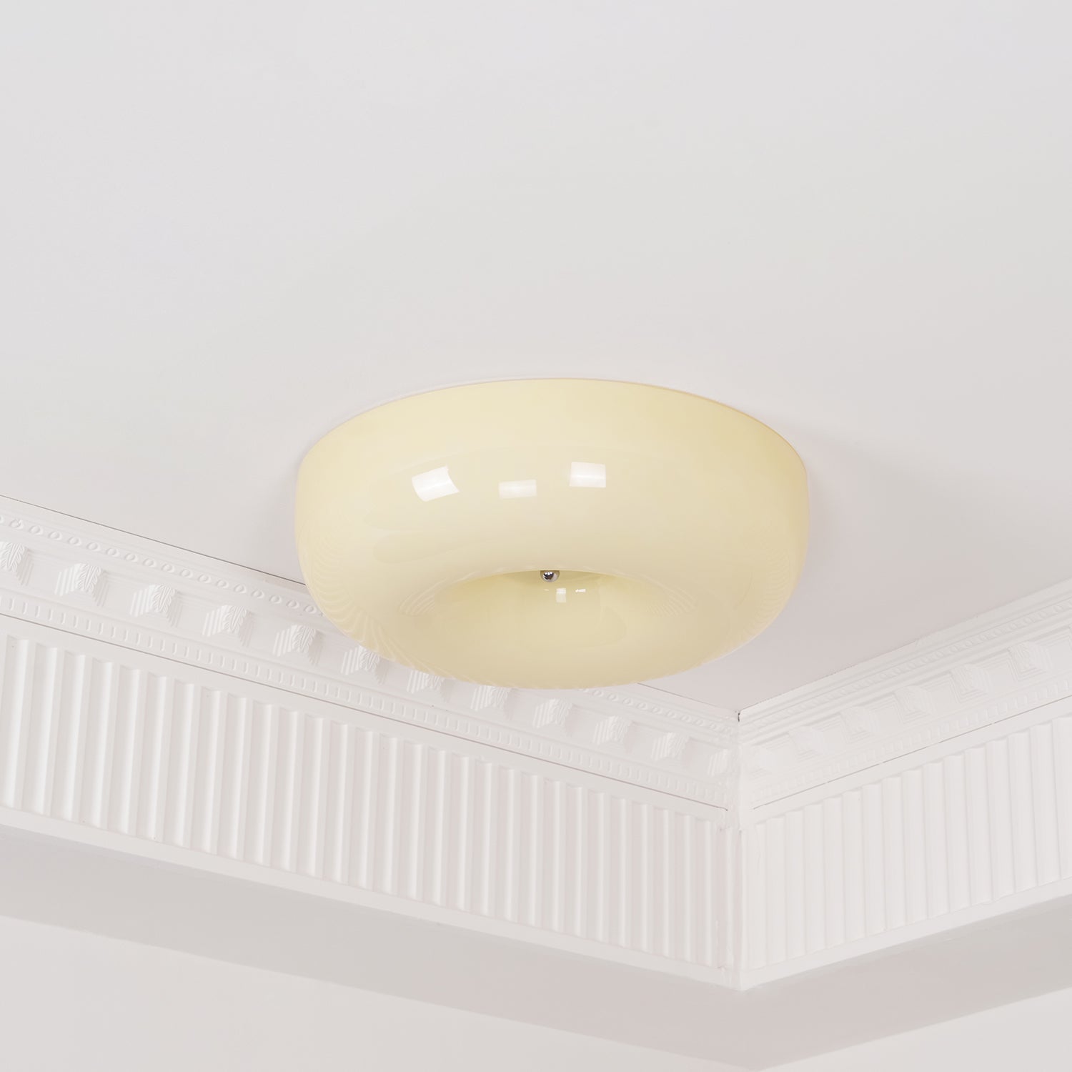Ceiling Light Glass 15.7 in Cream Indoor Ambient Lighting Round Flush Mount Lamp | Thomler