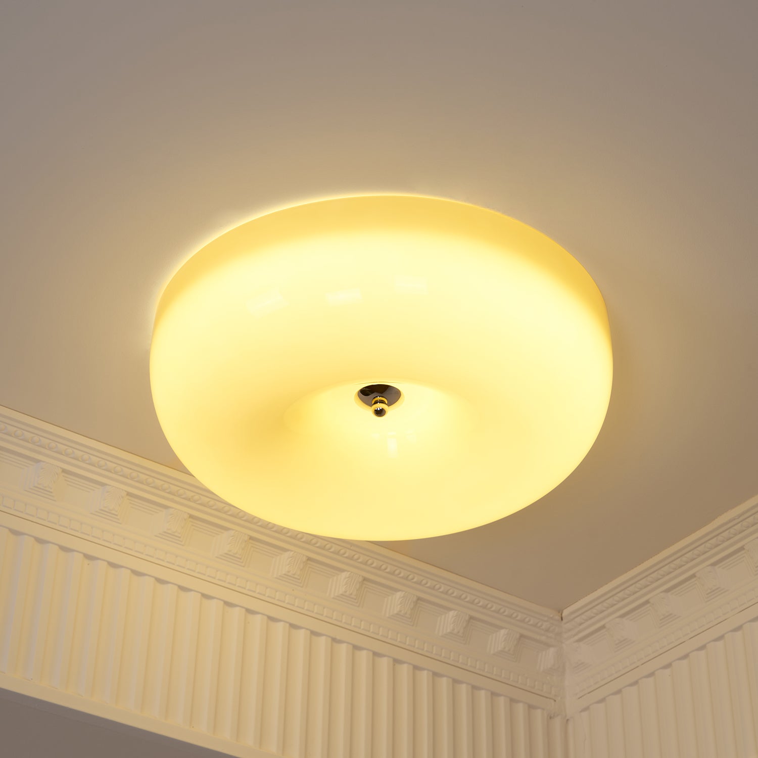 Ceiling Light Glass 15.7 in Cream Indoor Ambient Lighting Round Flush Mount Lamp | Thomler