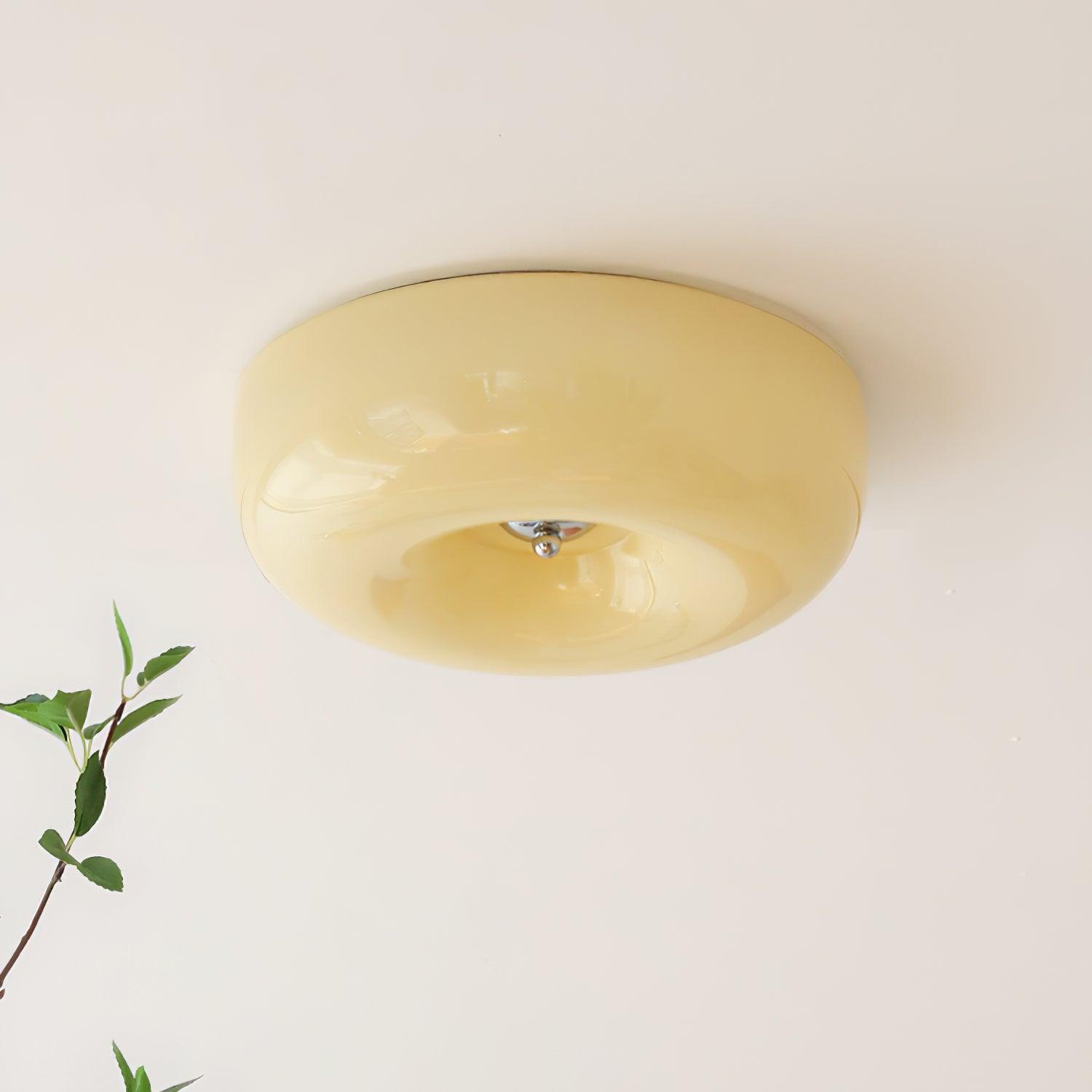 Ceiling Light Glass 15.7 in Cream Indoor Ambient Lighting Round Flush Mount Lamp | Thomler