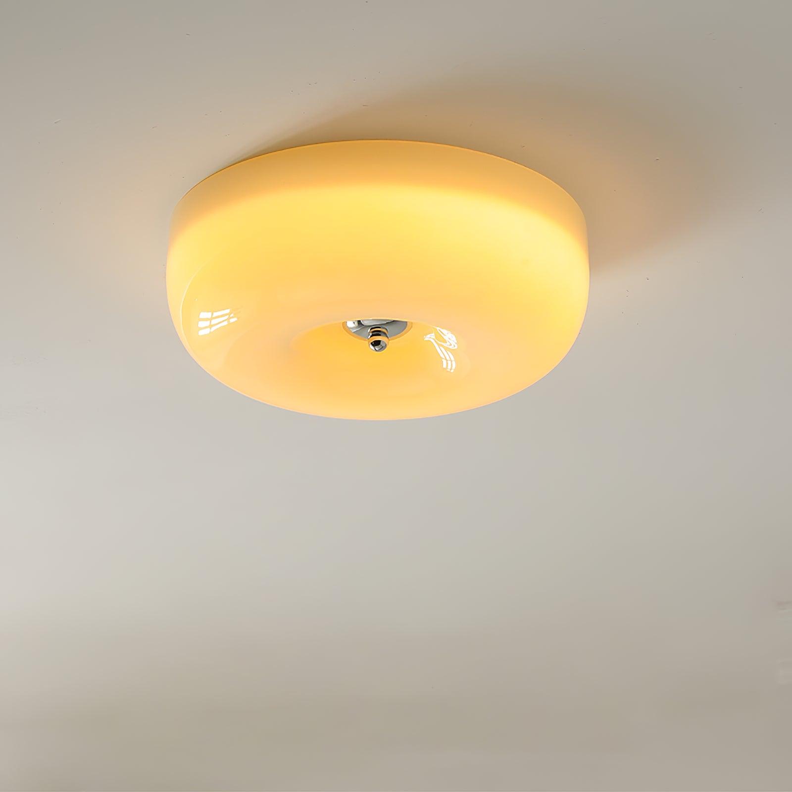 Ceiling Light Glass 15.7 in Cream Indoor Ambient Lighting Round Flush Mount Lamp | Thomler