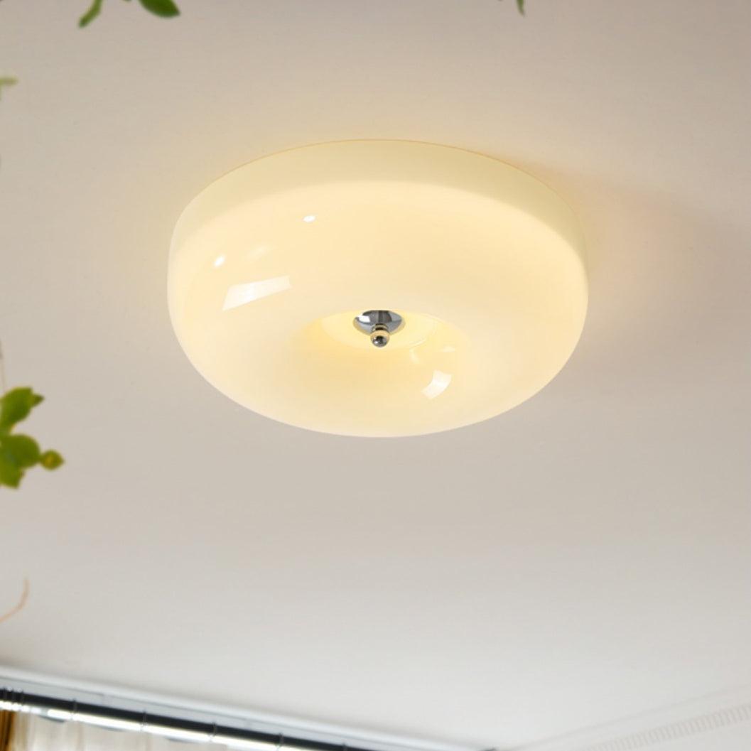 Ceiling Light Glass 15.7 in Cream Indoor Ambient Lighting Round Flush Mount Lamp | Thomler