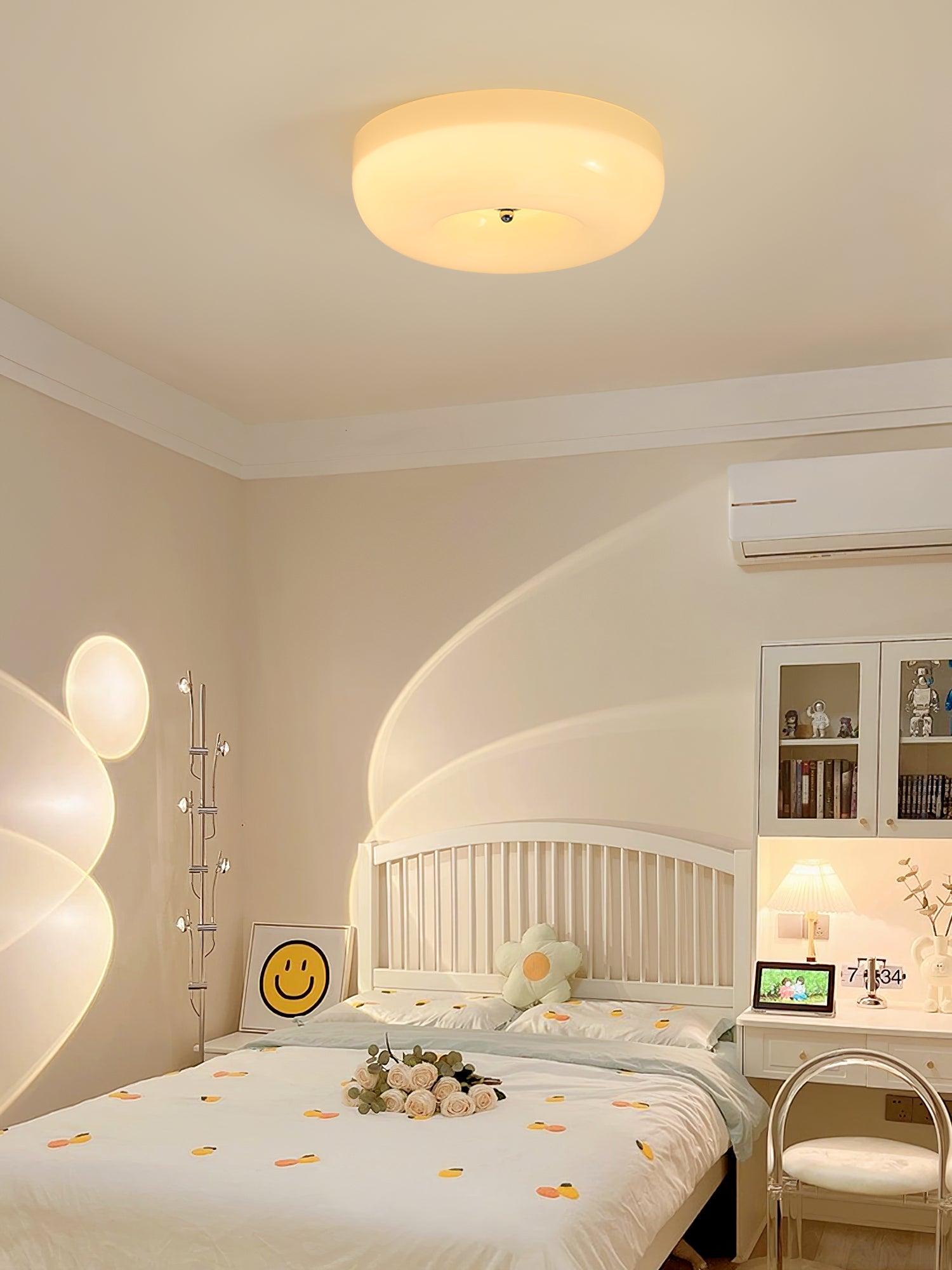 Ceiling Light Glass 15.7 in Cream Indoor Ambient Lighting Round Flush Mount Lamp | Thomler