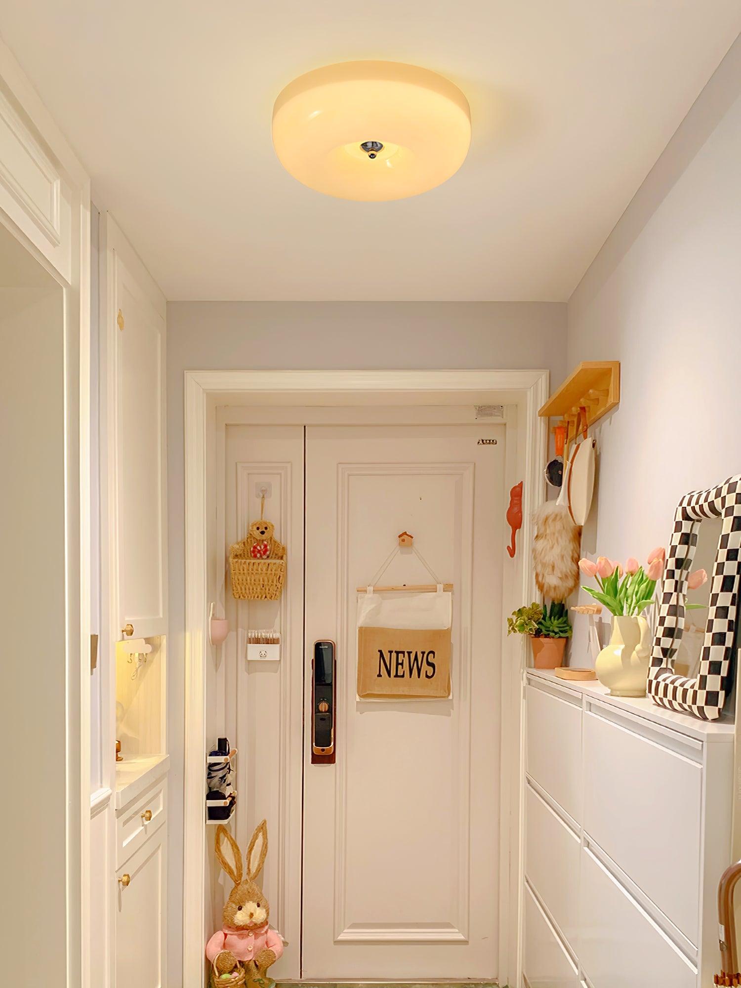 Ceiling Light Glass 15.7 in Cream Indoor Ambient Lighting Round Flush Mount Lamp | Thomler