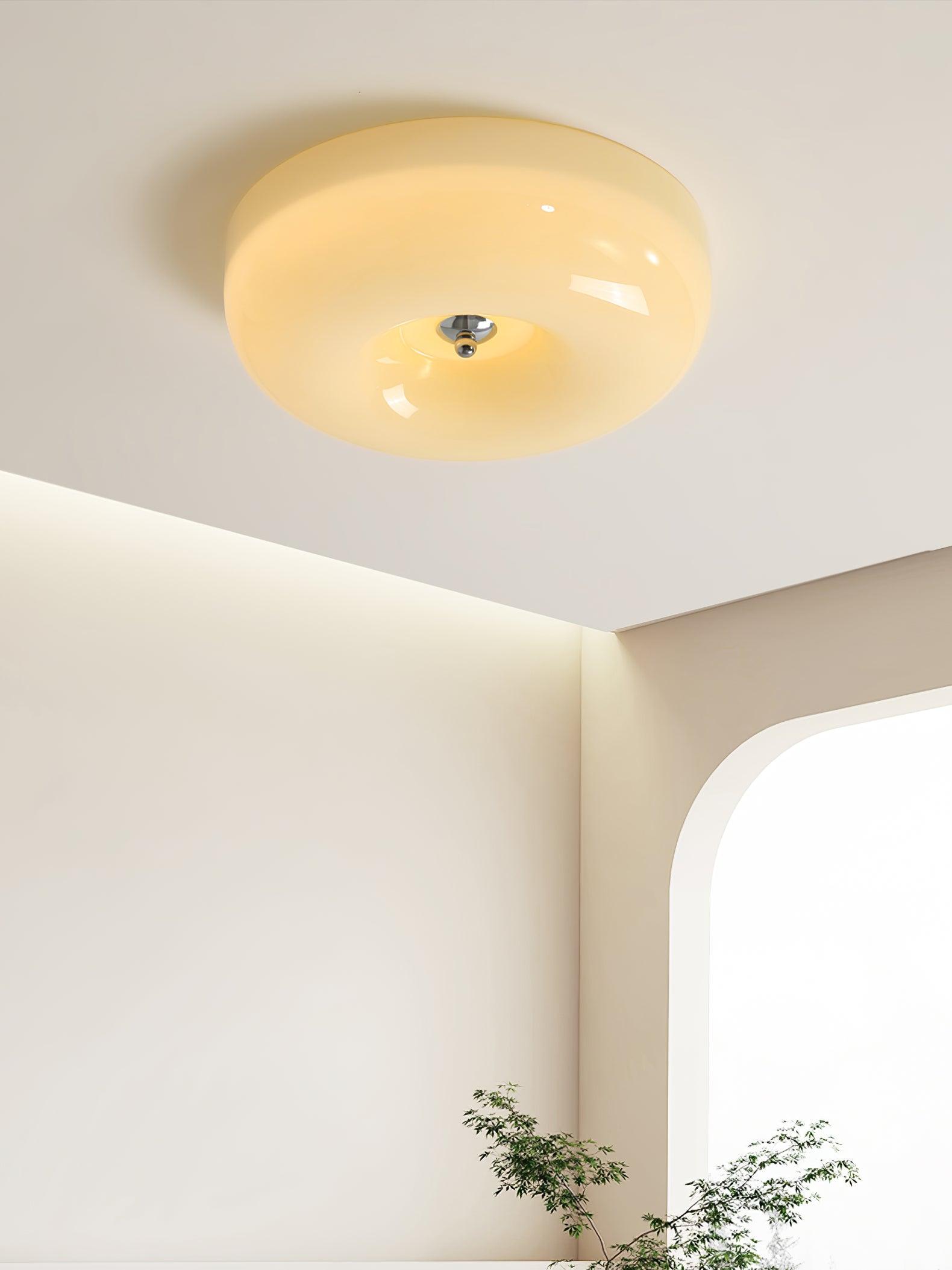 Ceiling Light Glass 15.7 in Cream Indoor Ambient Lighting Round Flush Mount Lamp | Thomler