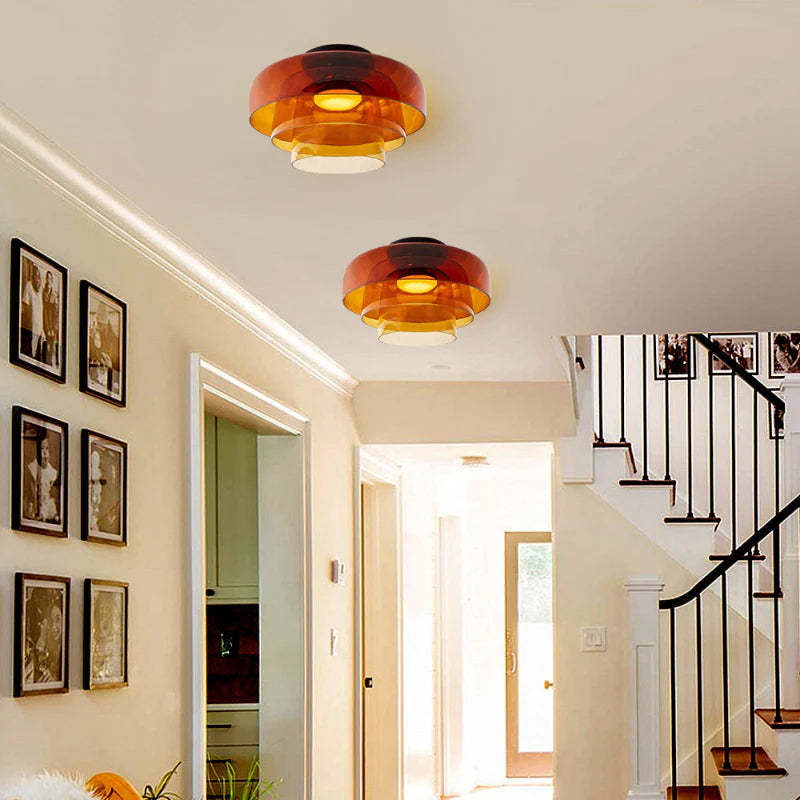 Layered Glass Ceiling Light Modern Multi-Tier Flush Mount Fixture with LED Hardwired for Kitchen Dining Room Bedroom Living Room | Thomler