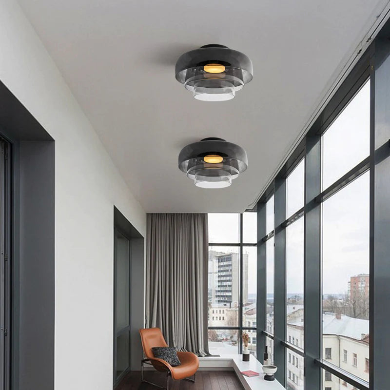 Layered Glass Ceiling Light Modern Multi-Tier Flush Mount Fixture with LED Hardwired for Kitchen Dining Room Bedroom Living Room | Thomler