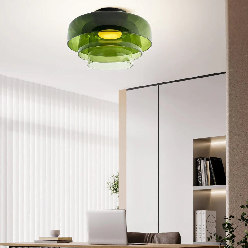 Layered Glass Ceiling Light Modern Multi-Tier Flush Mount Fixture with LED Hardwired for Kitchen Dining Room Bedroom Living Room | Thomler