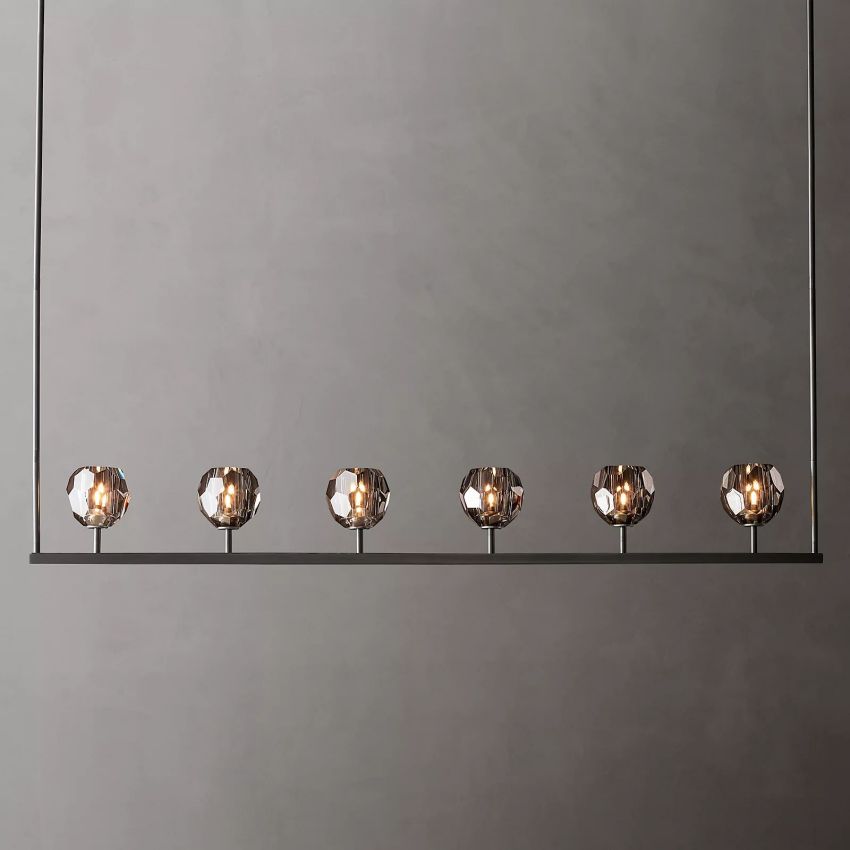 Linear Crystal Chandelier Brass & Glass LED Dining Room Statement Lighting Fixture Contemporary for Kitchen Island | Thomler