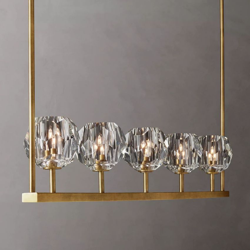 Linear Crystal Chandelier Brass & Glass LED Dining Room Statement Lighting Fixture Contemporary for Kitchen Island | Thomler