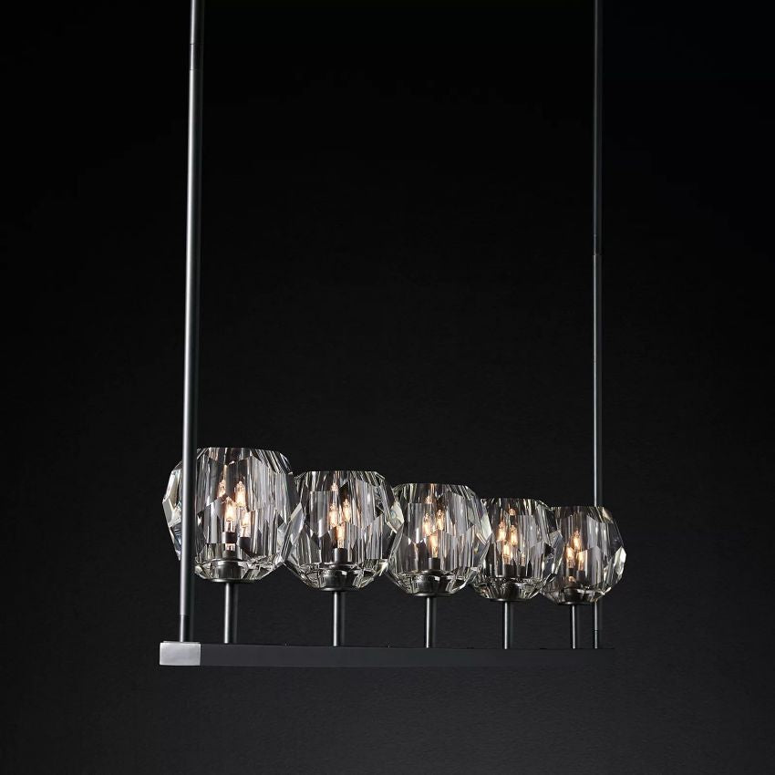 Linear Crystal Chandelier Brass & Glass LED Dining Room Statement Lighting Fixture Contemporary for Kitchen Island | Thomler