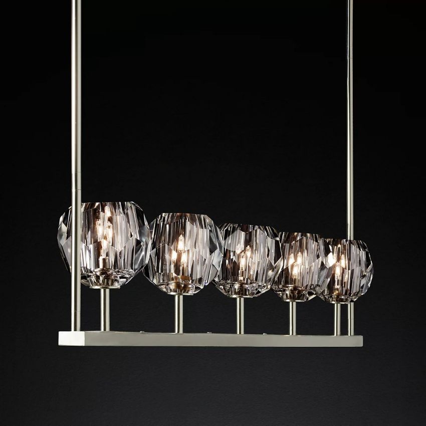 Linear Crystal Chandelier Brass & Glass LED Dining Room Statement Lighting Fixture Contemporary for Kitchen Island | Thomler