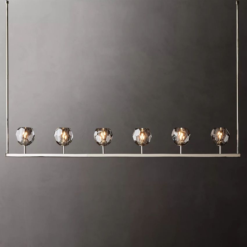 Linear Crystal Chandelier Brass & Glass LED Dining Room Statement Lighting Fixture Contemporary for Kitchen Island | Thomler