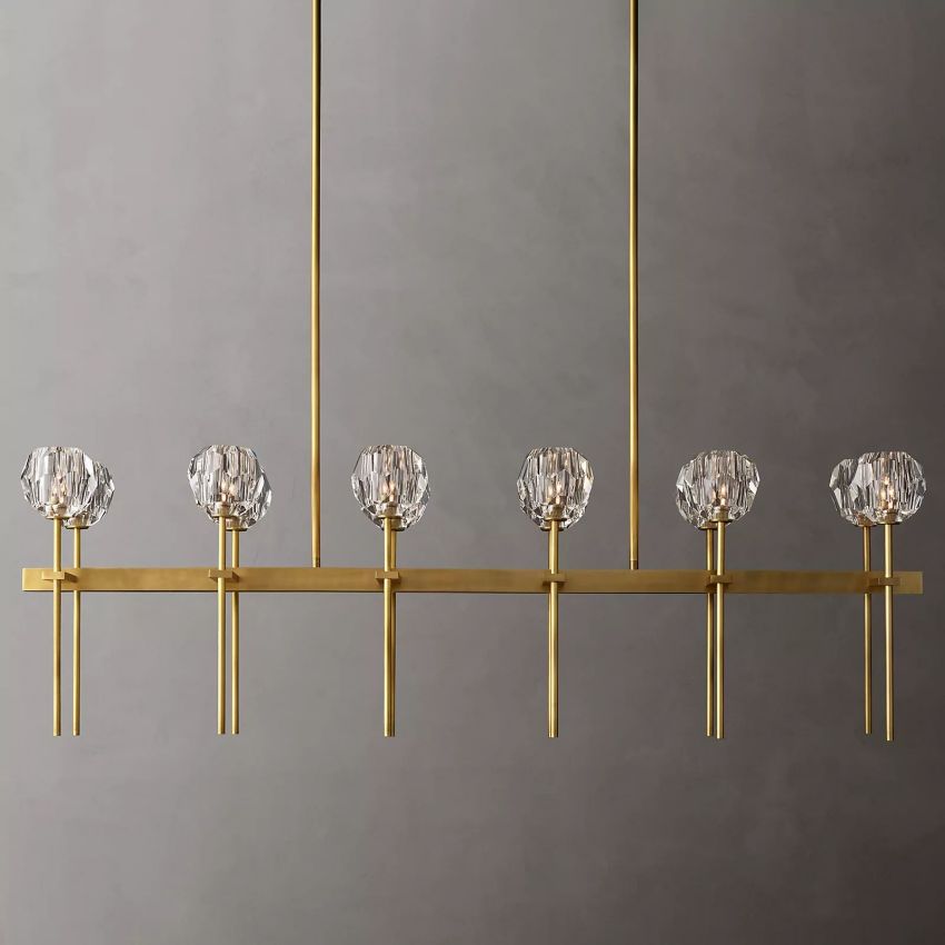 Linear Crystal Chandelier Brass & Glass LED Dining Room Statement Lighting Fixture Contemporary for Kitchen Island | Thomler
