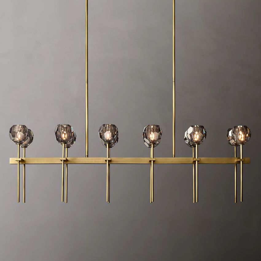 Linear Crystal Chandelier Brass & Glass LED Dining Room Statement Lighting Fixture Contemporary for Kitchen Island | Thomler