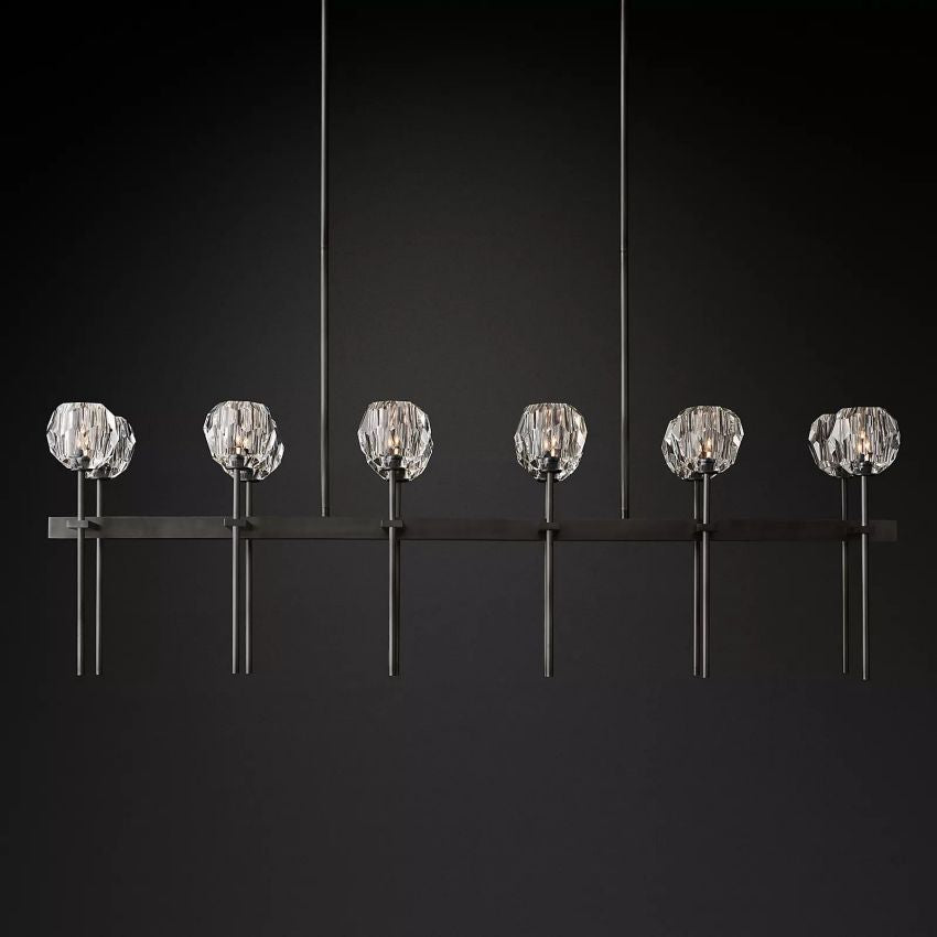 Linear Crystal Chandelier Brass & Glass LED Dining Room Statement Lighting Fixture Contemporary for Kitchen Island | Thomler