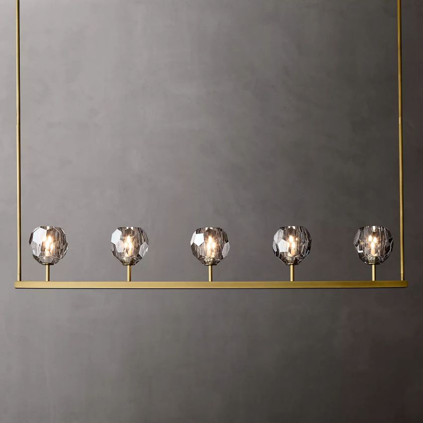 Linear Crystal Chandelier Brass & Glass LED Dining Room Statement Lighting Fixture Contemporary for Kitchen Island | Thomler
