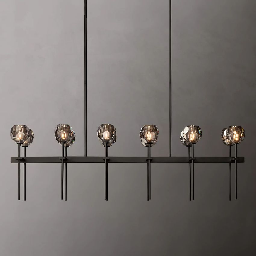 Linear Crystal Chandelier Brass & Glass LED Dining Room Statement Lighting Fixture Contemporary for Kitchen Island | Thomler