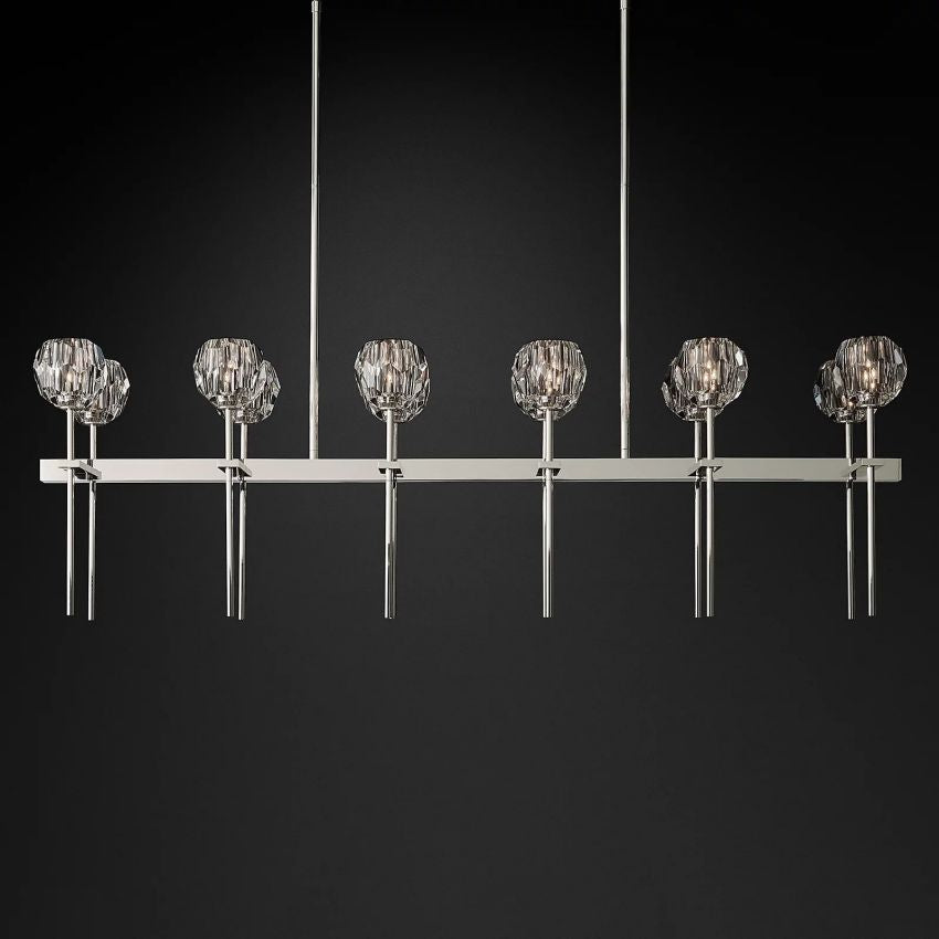 Linear Crystal Chandelier Brass & Glass LED Dining Room Statement Lighting Fixture Contemporary for Kitchen Island | Thomler