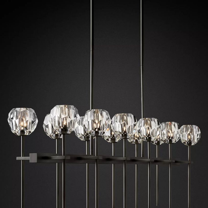 Linear Crystal Chandelier Brass & Glass LED Dining Room Statement Lighting Fixture Contemporary for Kitchen Island | Thomler