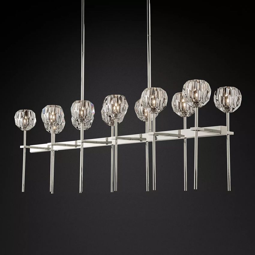 Linear Crystal Chandelier Brass & Glass LED Dining Room Statement Lighting Fixture Contemporary for Kitchen Island | Thomler