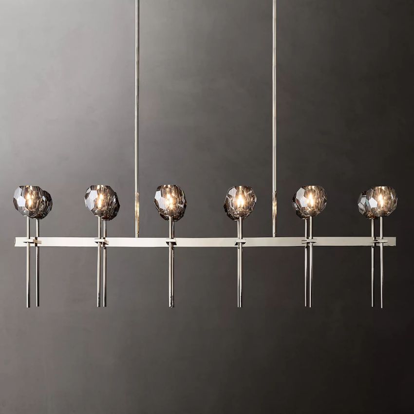 Linear Crystal Chandelier Brass & Glass LED Dining Room Statement Lighting Fixture Contemporary for Kitchen Island | Thomler
