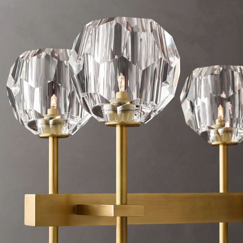 Linear Crystal Chandelier Brass & Glass LED Dining Room Statement Lighting Fixture Contemporary for Kitchen Island | Thomler