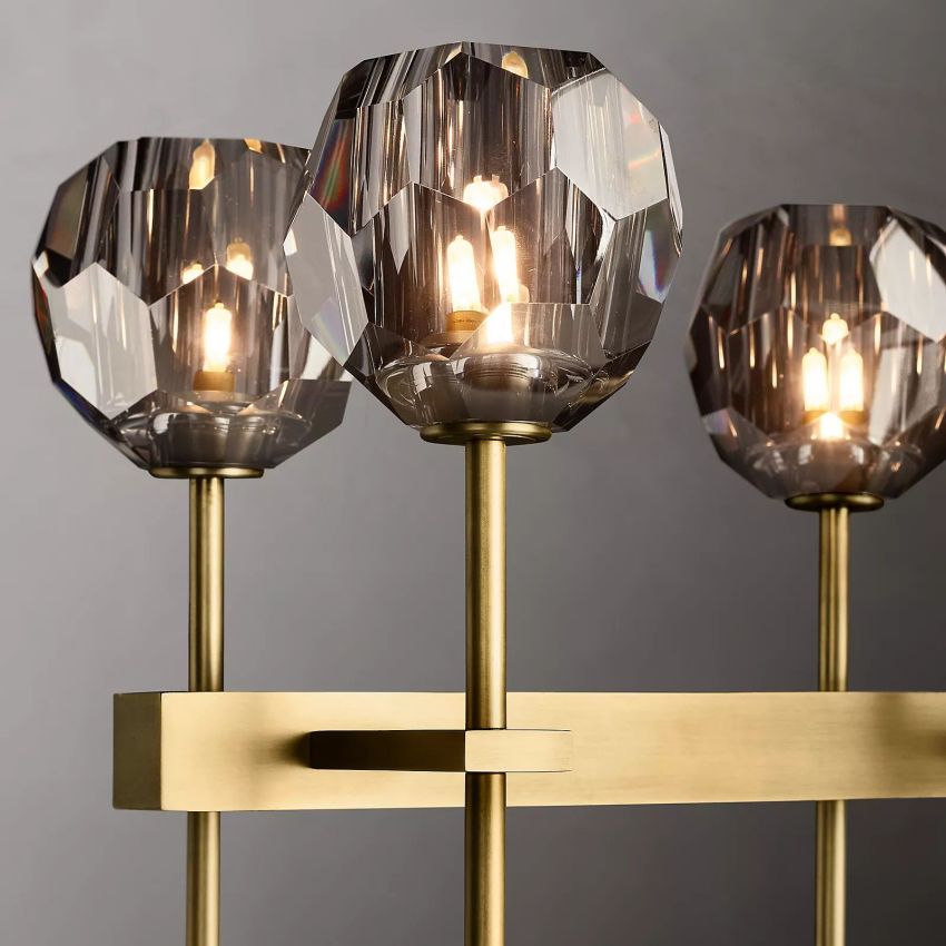 Linear Crystal Chandelier Brass & Glass LED Dining Room Statement Lighting Fixture Contemporary for Kitchen Island | Thomler