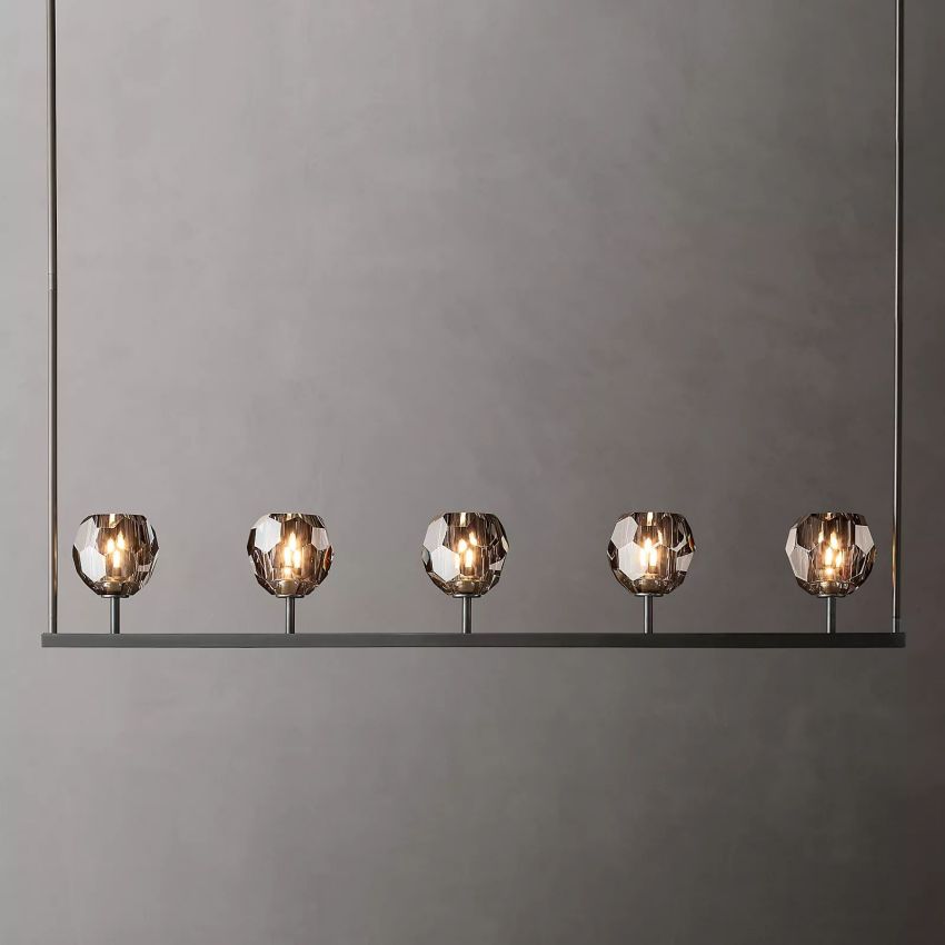 Linear Crystal Chandelier Brass & Glass LED Dining Room Statement Lighting Fixture Contemporary for Kitchen Island | Thomler