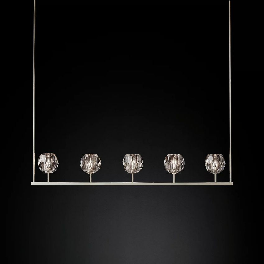 Linear Crystal Chandelier Brass & Glass LED Dining Room Statement Lighting Fixture Contemporary for Kitchen Island | Thomler
