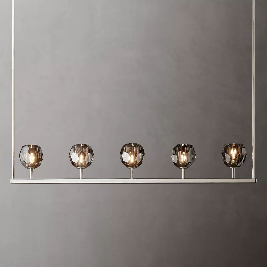 Linear Crystal Chandelier Brass & Glass LED Dining Room Statement Lighting Fixture Contemporary for Kitchen Island | Thomler