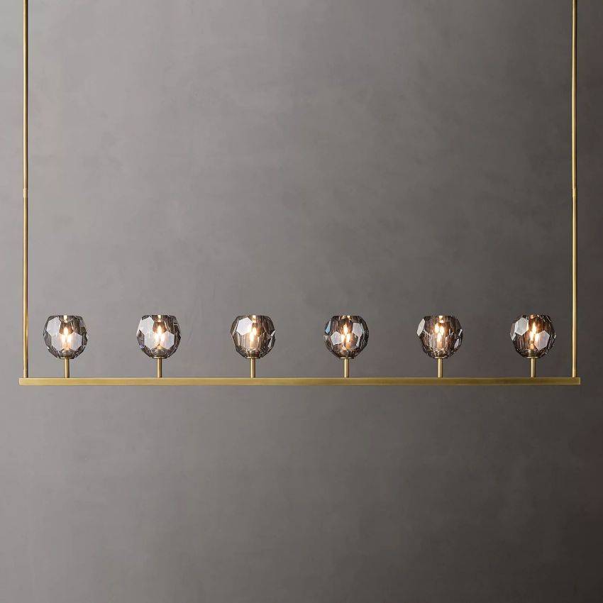 Linear Crystal Chandelier Brass & Glass LED Dining Room Statement Lighting Fixture Contemporary for Kitchen Island | Thomler