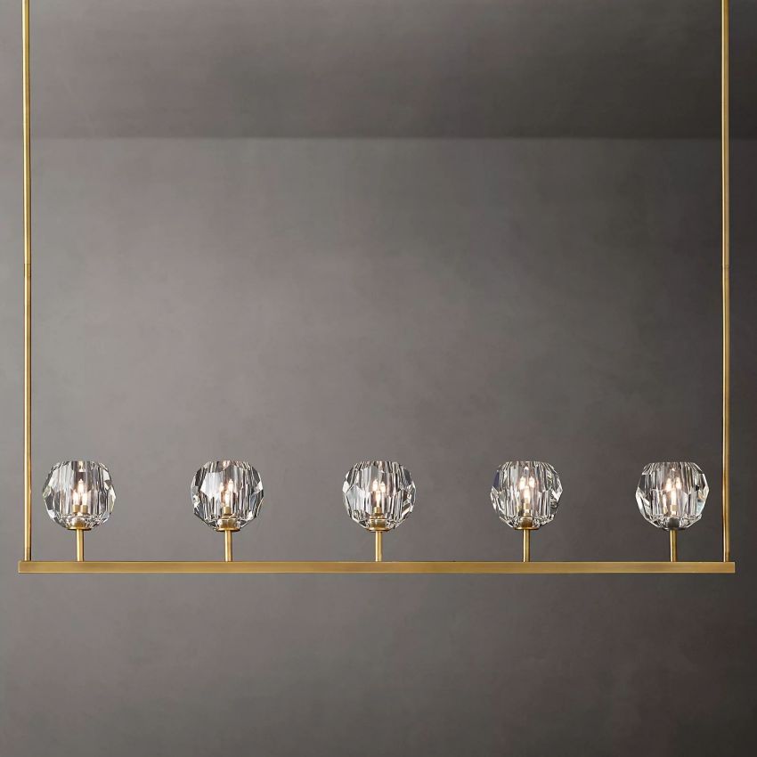 Linear Crystal Chandelier Brass & Glass LED Dining Room Statement Lighting Fixture Contemporary for Kitchen Island | Thomler