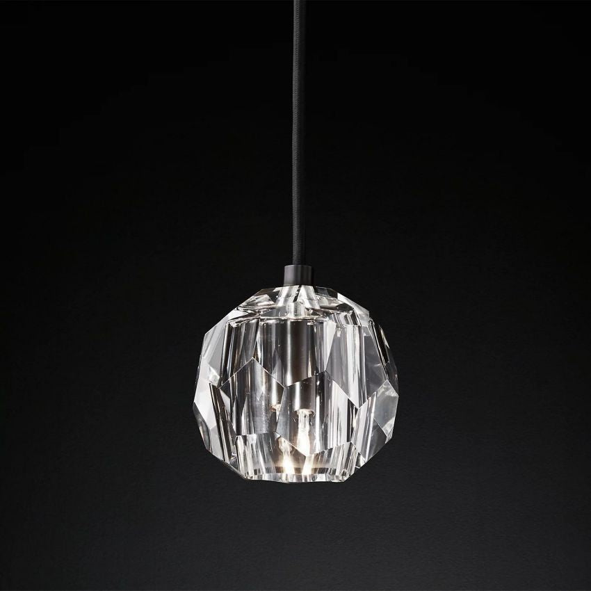 Crystal Globe Pendant Light Fixture with Brass Frame for Dining Room Kitchen Island Modern Single Bulb Hanging Ceiling Lamp Adjustable | Thomler