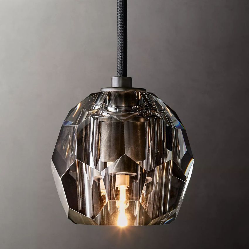 Crystal Globe Pendant Light Fixture with Brass Frame for Dining Room Kitchen Island Modern Single Bulb Hanging Ceiling Lamp Adjustable | Thomler